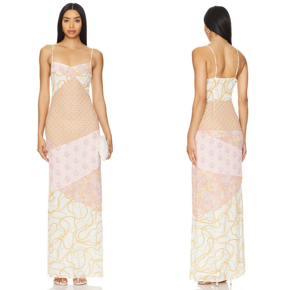 Majorelle Carrie Maxi Dress in Gold Multi Size Small
